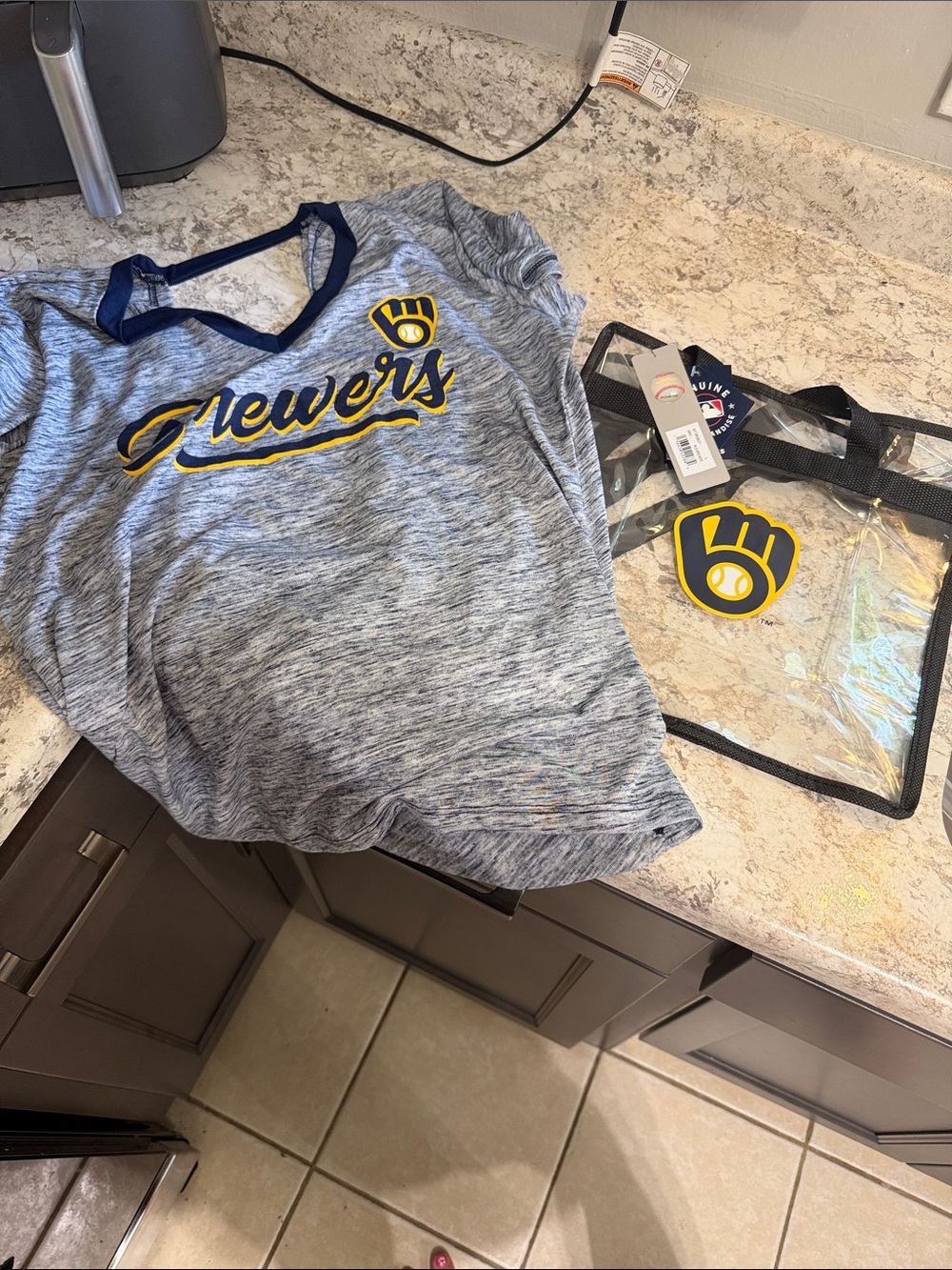 Brewers Kids' Blue Heather V‑Neck Tee with Team Logo